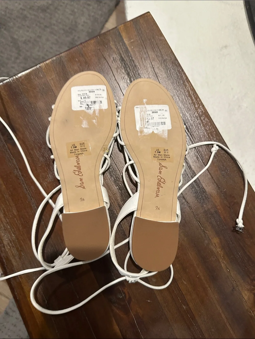 Sam Edelman Tihana White Lace-Up Flat Sandals size 7.5